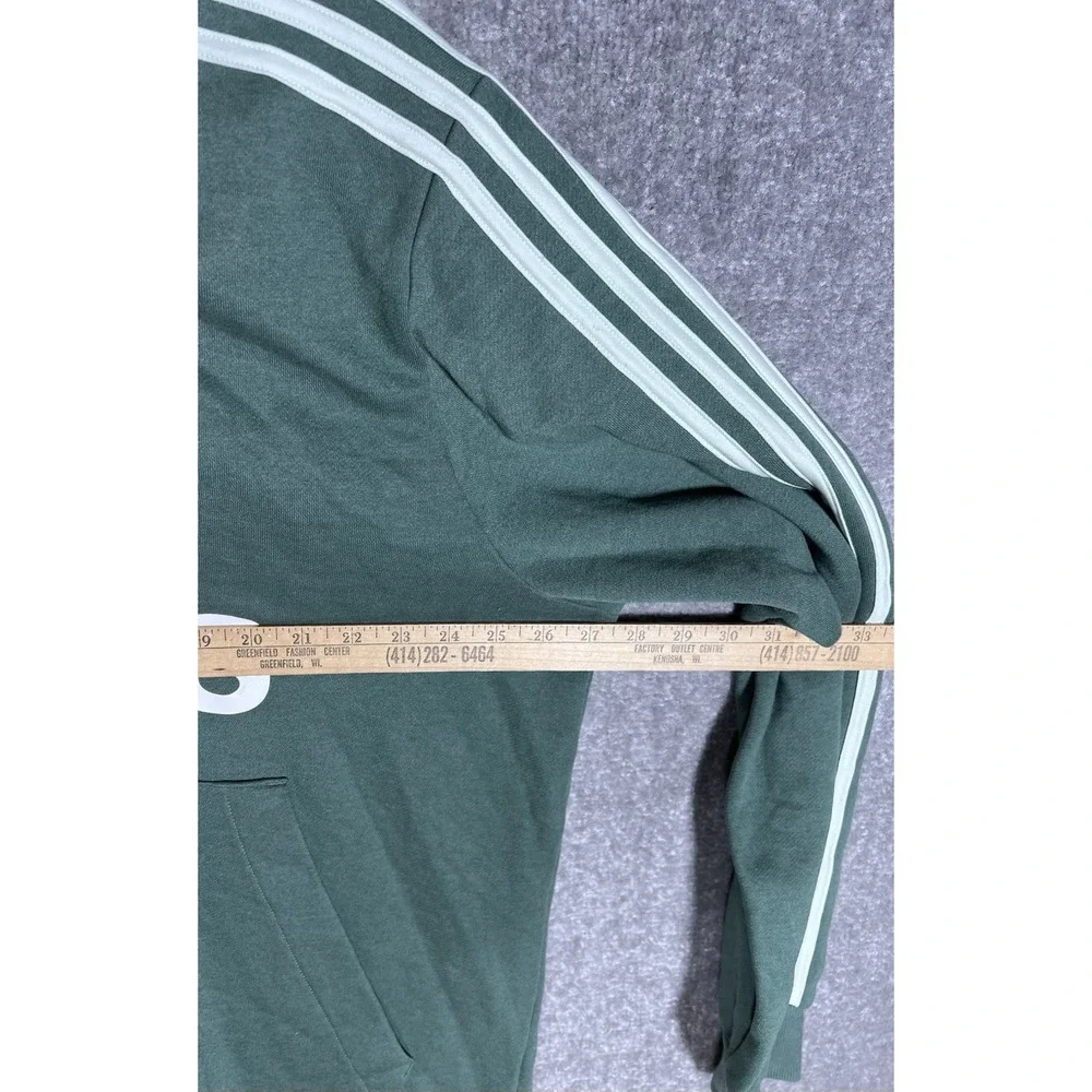 Adidas Essentials Fleece 3 Stripe Logo Hoodie Mens Sz 2XLT Green White SPELLOUT